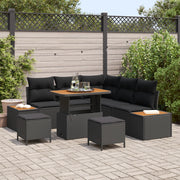 Set di Divani da Giardino 8 Pezzi con Cuscini Polyrattan Nero Acacia
