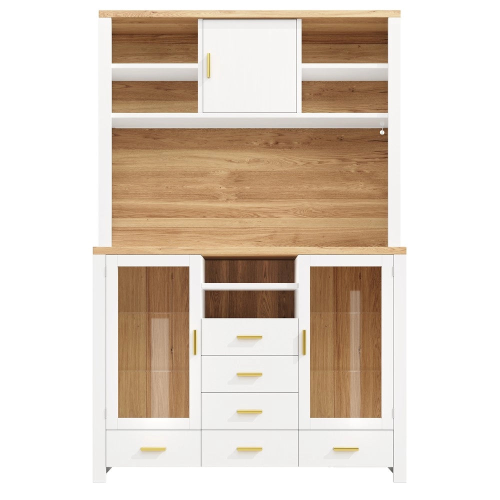 Credenza Buffet con LED ¨C Xylo ¨C Bianco legno, 4 ante, 6 cassetti, 120x40x188cm