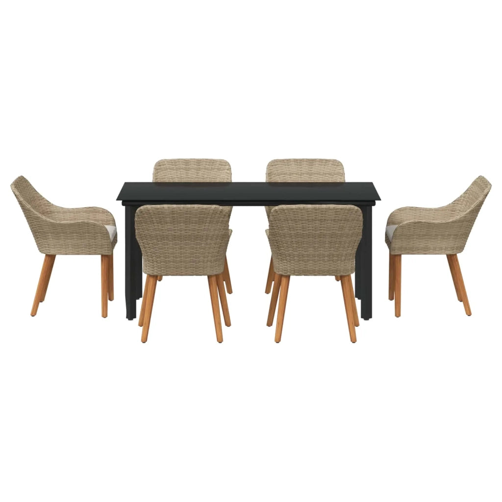 Set da Pranzo per Giardino con cuscino 7 pcs Beige polyrattan 3261702