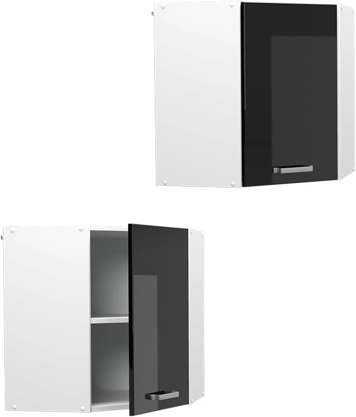 Mobile angolare da cucina R-Line, Nero lucido, 57 cm, per la libera combinazione all'interno di sistemi cucina modulari