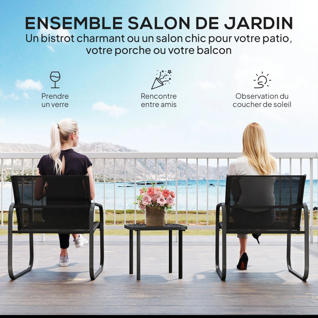 Set Bistrot Giardino 3 Pezzi ¨C Zephmum ¨C Nero, Metallo, Vetro