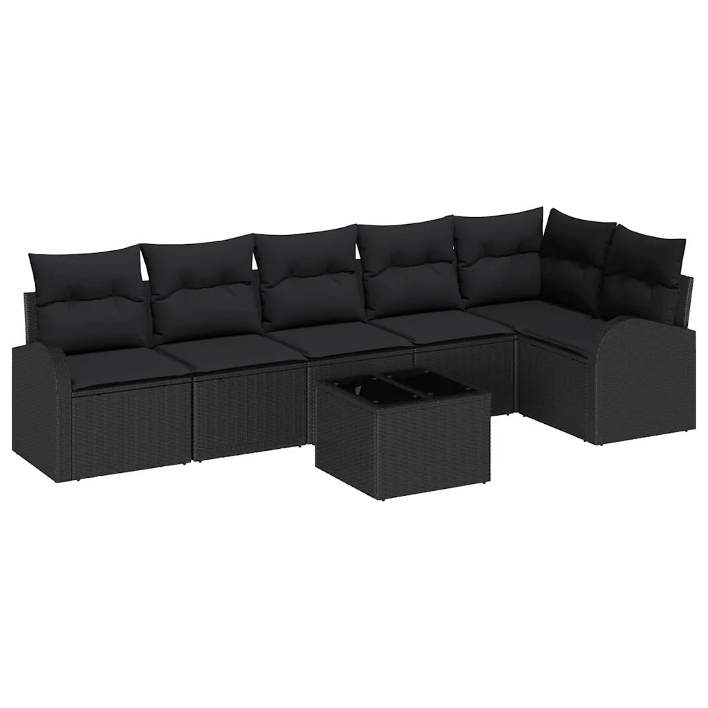 Set Divano da Giardino con cuscino 7 pcs Nero Poly Rattan 3346073