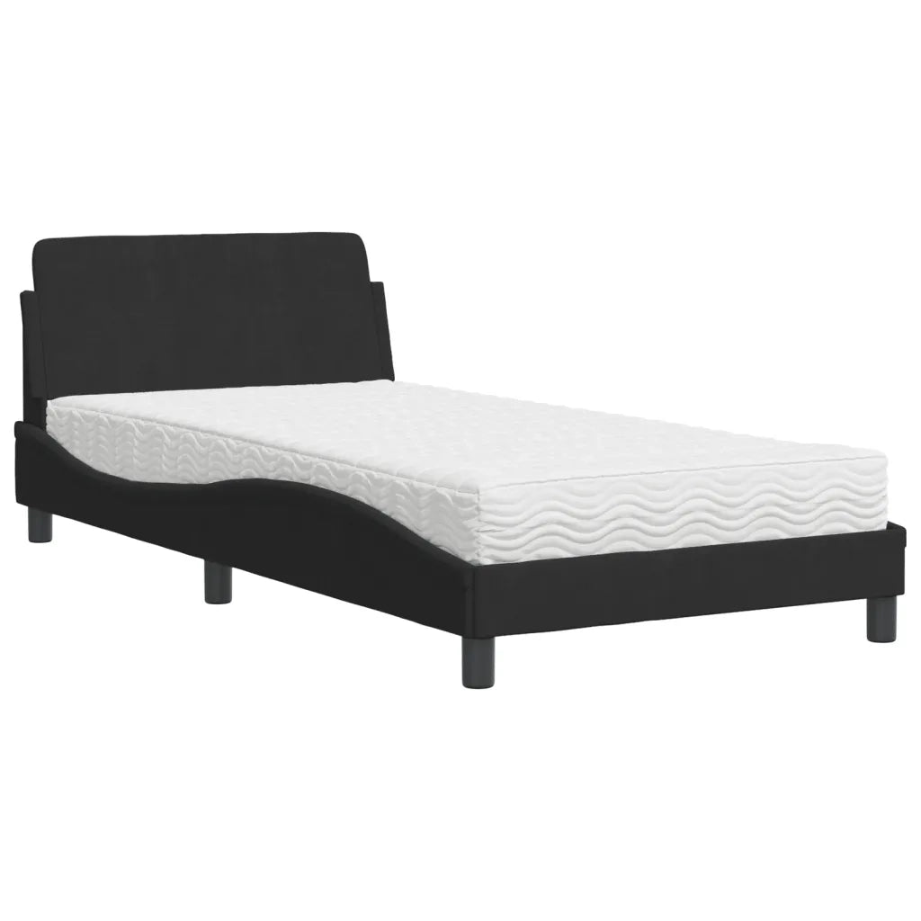 Letto con Materasso-Struttura Letto con Materasso Dover Nero 100x200 cm in Velluto