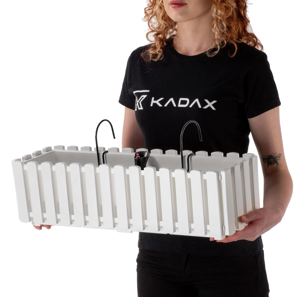 Vaso da fiori per balcone KADAX con manici, 58x18x16,5 cm, bianco.