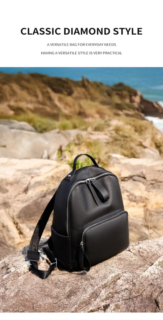 Zaino in vera pelle, borsa casual per la scuola, borsa da viaggio, nero