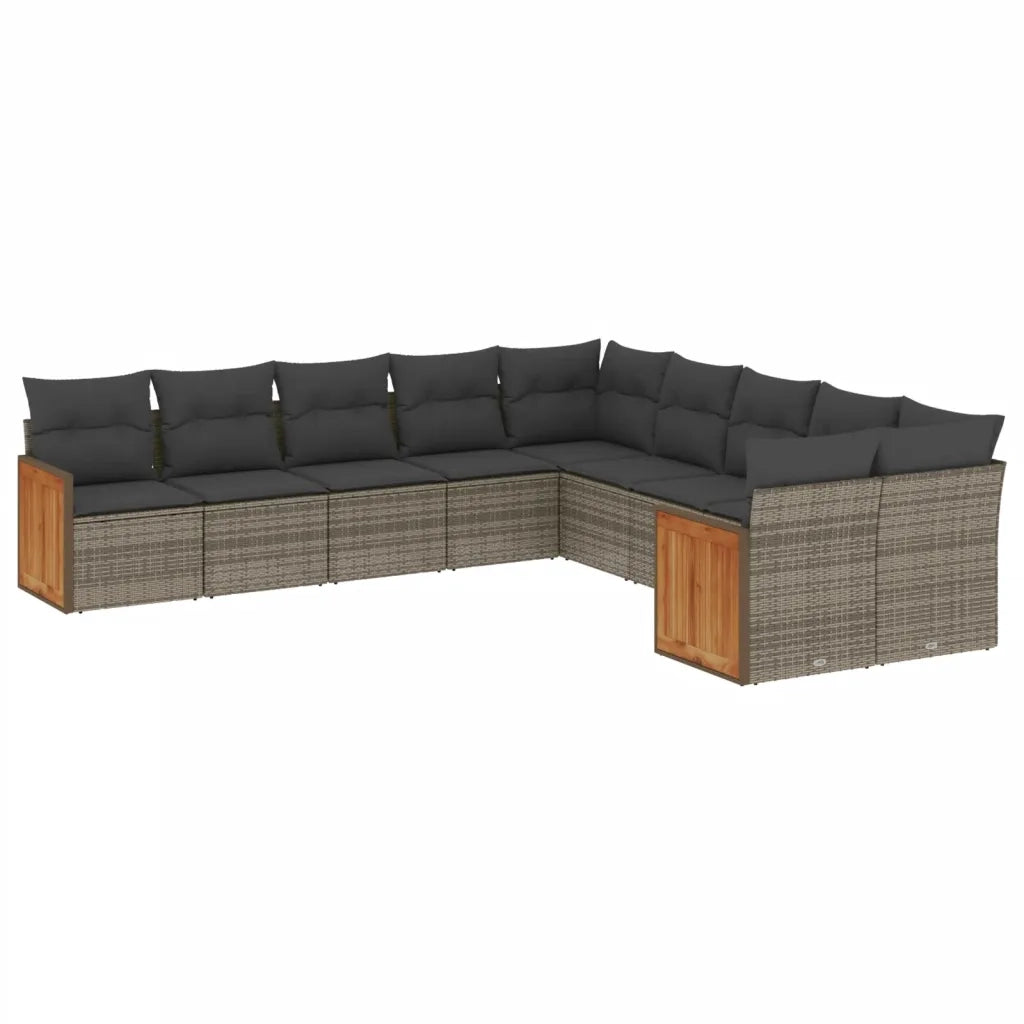 Set Divano da Giardino 10 pz con Cuscini Grigio in Polyrattan 3260436