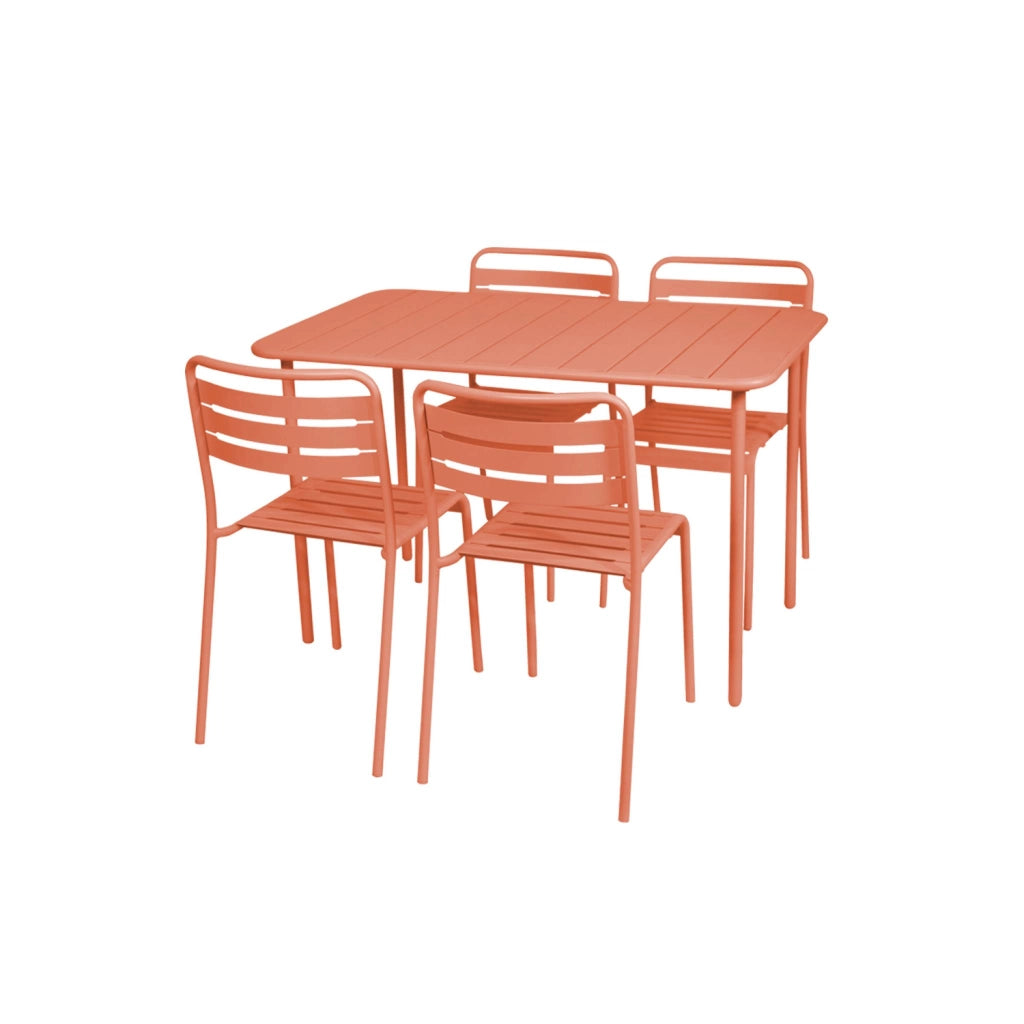 Set tavolo da giardino bistrot in metallo con 4 sedie, 120cm, rosa