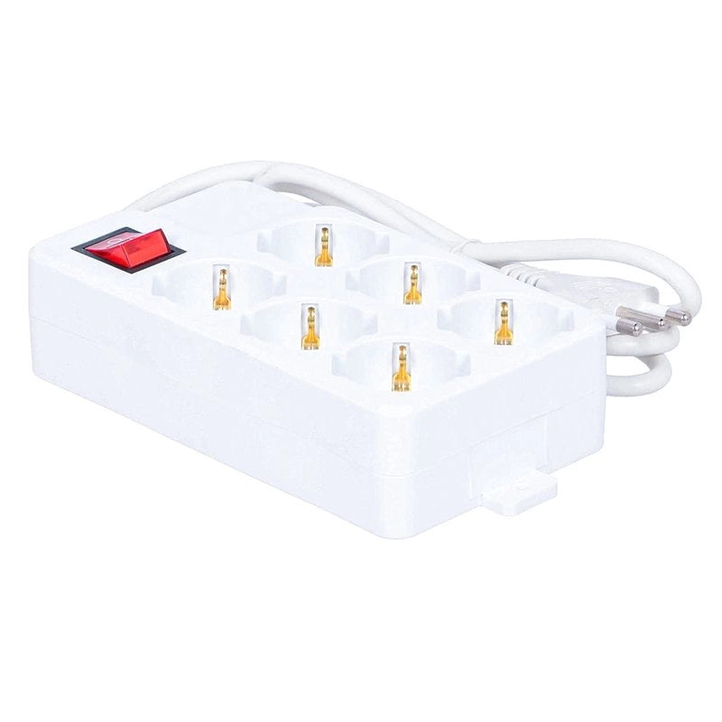 Multipresa Ciabatta Elettrica Con 6 Prese Schuko 10/16A Interruttore Spina 16A Cavo 1,5M Bianco