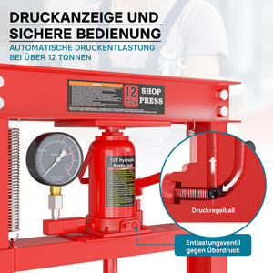 Pressa idraulica da officina 12t Pressa a telaio per cuscinetti con manometro