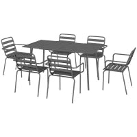 Salotto da Giardino, Set da Pranzo da Giardino da 7 Pezzi con 1 Tavolo e 6 Sedie Impilabili, in Acciaio, Grigio