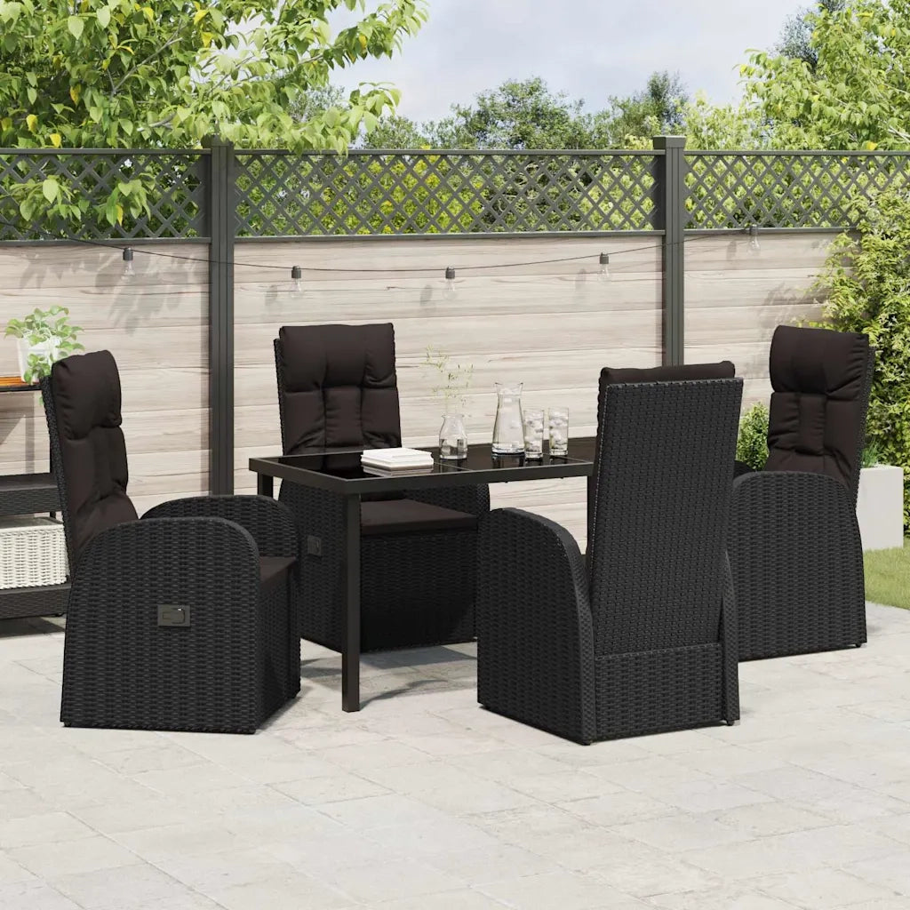 Set da Pranzo per Giardino con cuscino 5 pcs Nero polyrattan 3379508