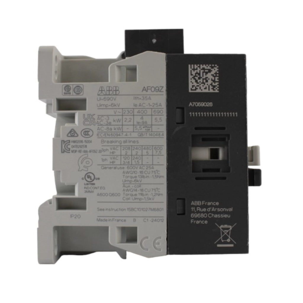 Contattore di potenza AC-3 6A 4 kW / 400 V 1 NC 24 V DC 3 poli PLC ABB