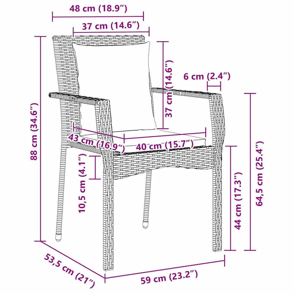 Set da Pranzo per Giardino con cuscino 7 pcs Nero polyrattan 3380075