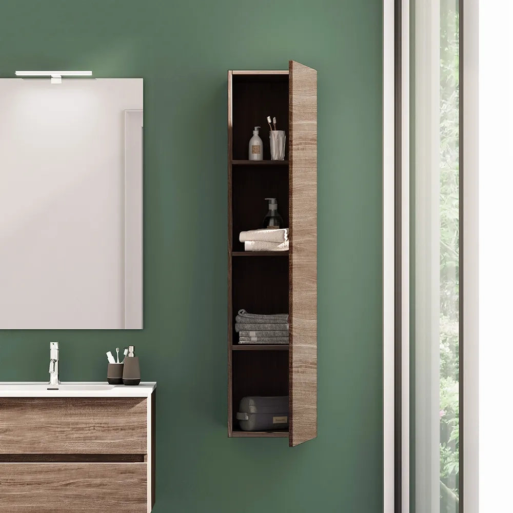 Colonna bagno sospesa altezza 140 cm rovere scuro reversibile | Yili