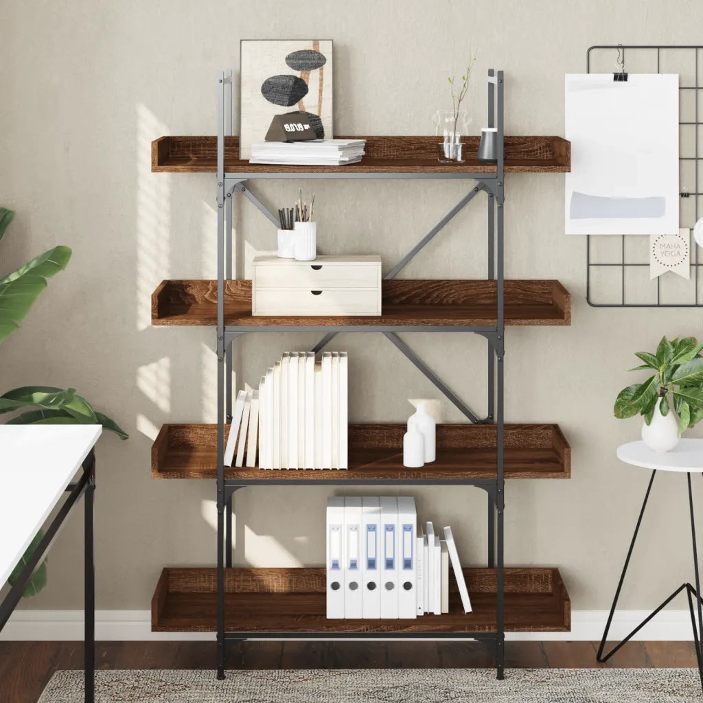 Libreria 4 Ripiani-Scaffale per Libri-Mobile di Stoccaggio Rovere Marrone 100x33x145,5 Legno Multistrato