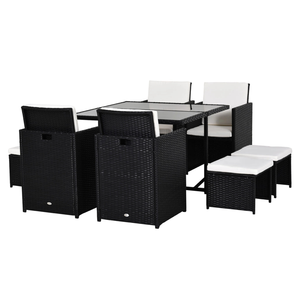 Set Divano da Giardino 8 Posti 9 Pezzi ¨C zephmum ¨C Resina Polyrattan Nero con Cuscini Beige