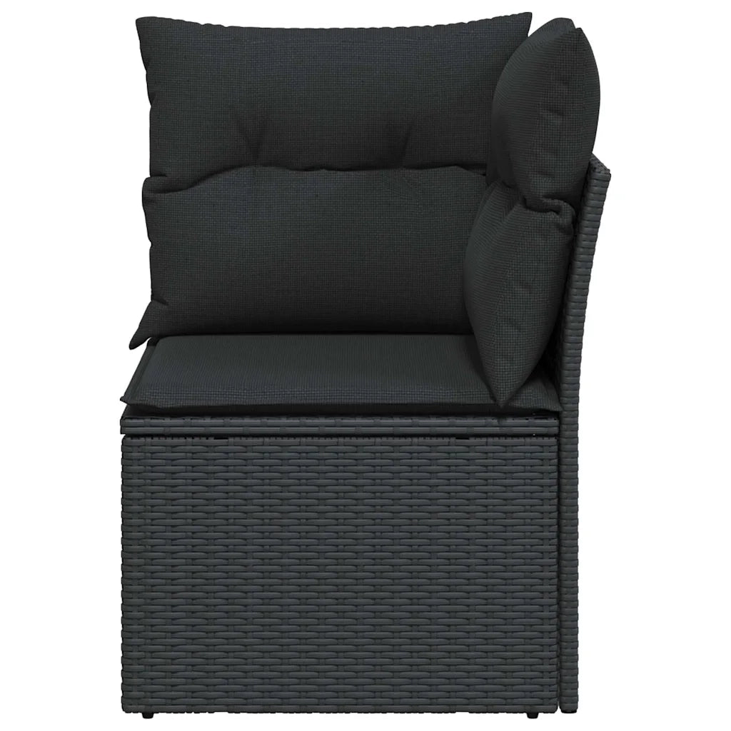 Divano da giardino angolare con cuscini nero in polyrattan 365962