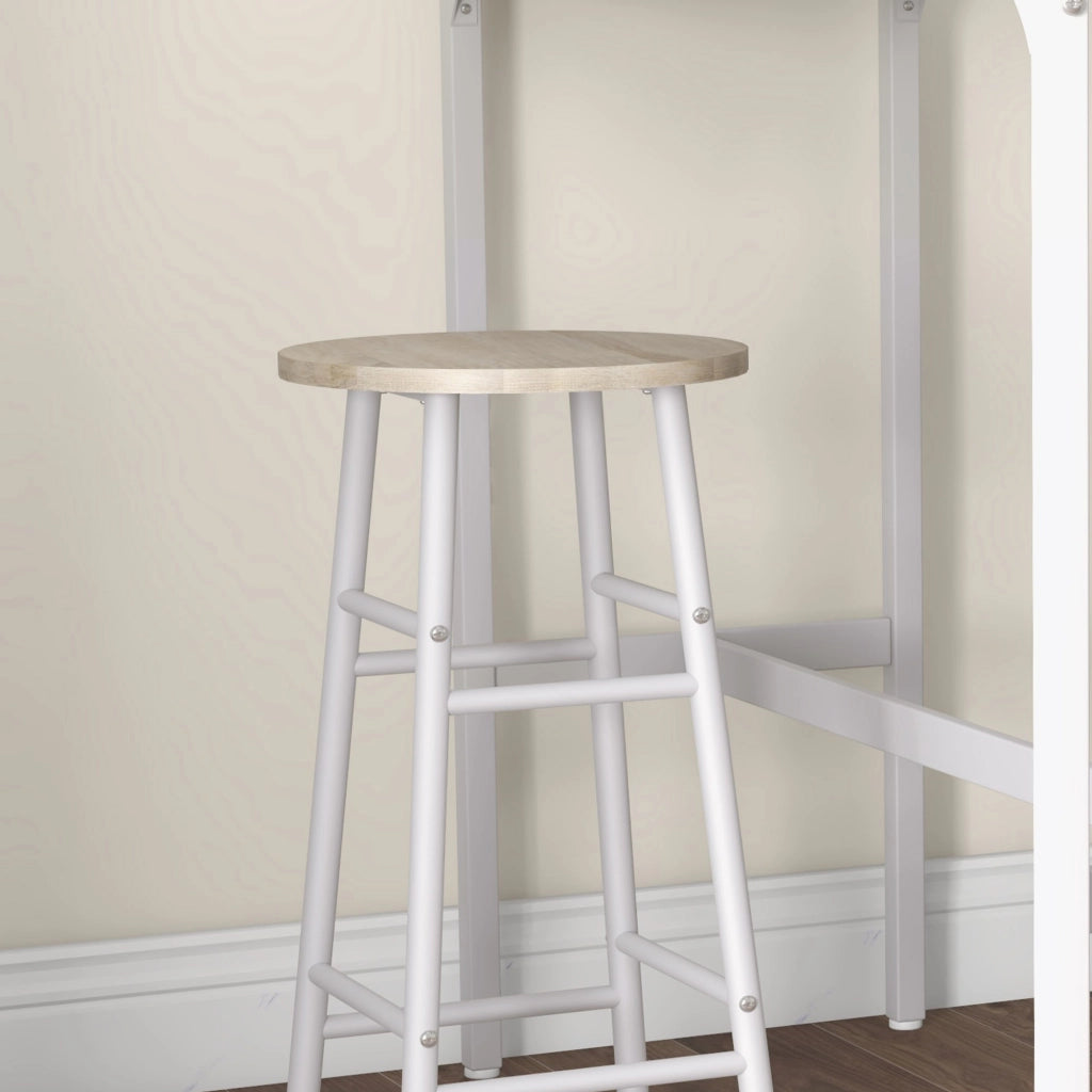 Tavolo bar + 2 sgabelli ¨C zephmum ¨C acciaio bianco effetto legno naturale 2 persone