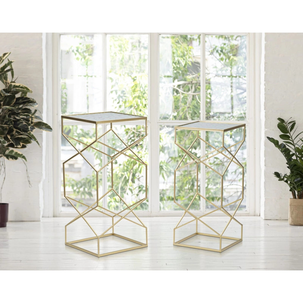 Set di Tavolini VKH565, Oro, Metallo, 31,5x31,5x68 cm