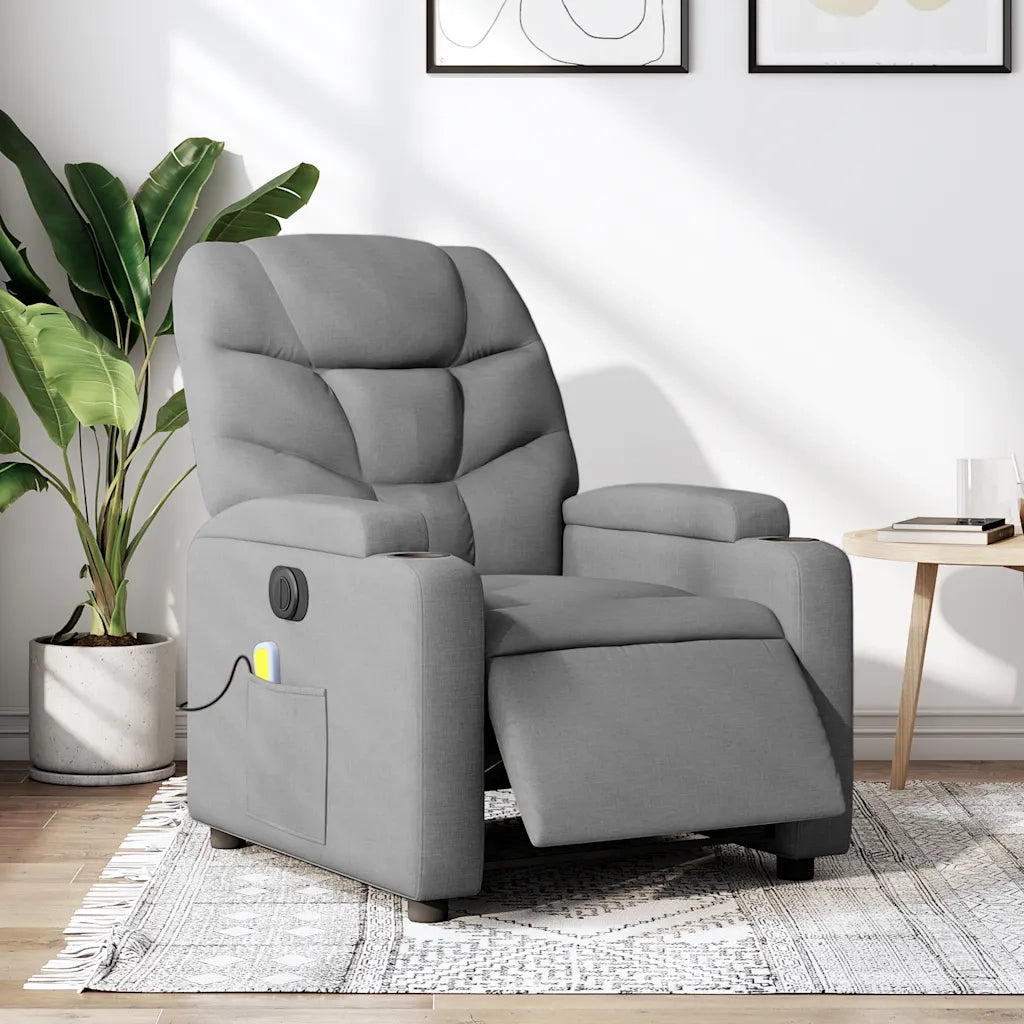 Divano Sedia-Poltrona Reclinabile Massaggio Elettrica Grigio Chiaro Tessuto 689484