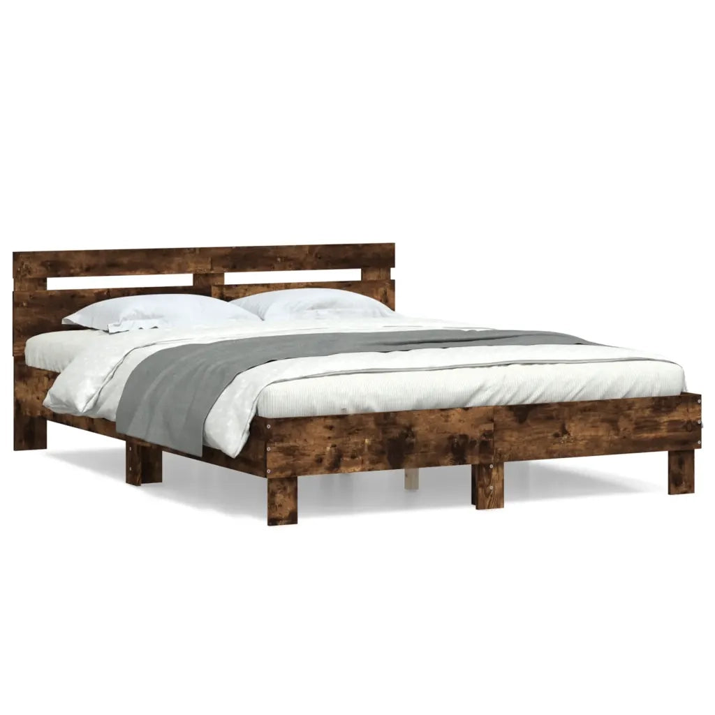 Giroletto con Testiera-Struttura Letto con testiera Rovere Fumo 140x190 cm Legno Multistrato