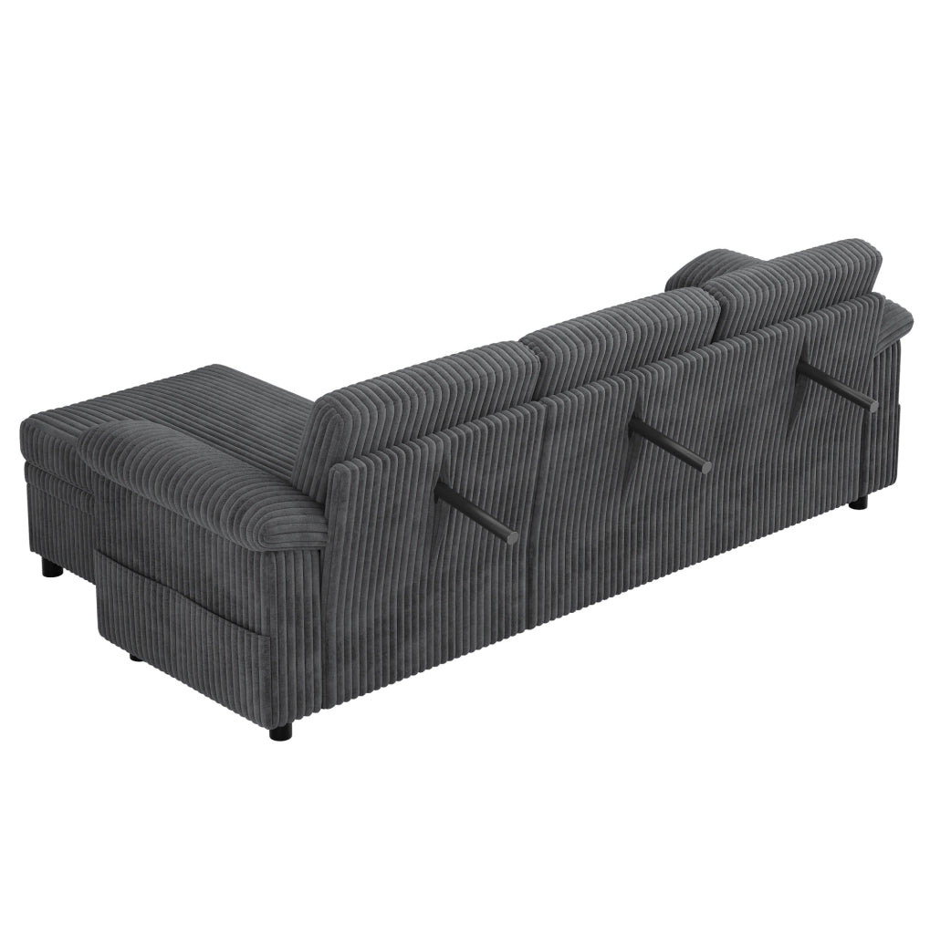 Divano angolare L con funzione letto; ottomana reversibile con contenitore; USB/Type?C; grigio