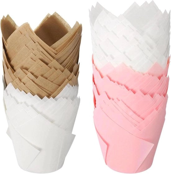 Cupcake e muffin liner per feste - 150 pezzi - carta resistente al grasso - 8,9 x 5,8 cm - colore rossastro, bianco, marrone