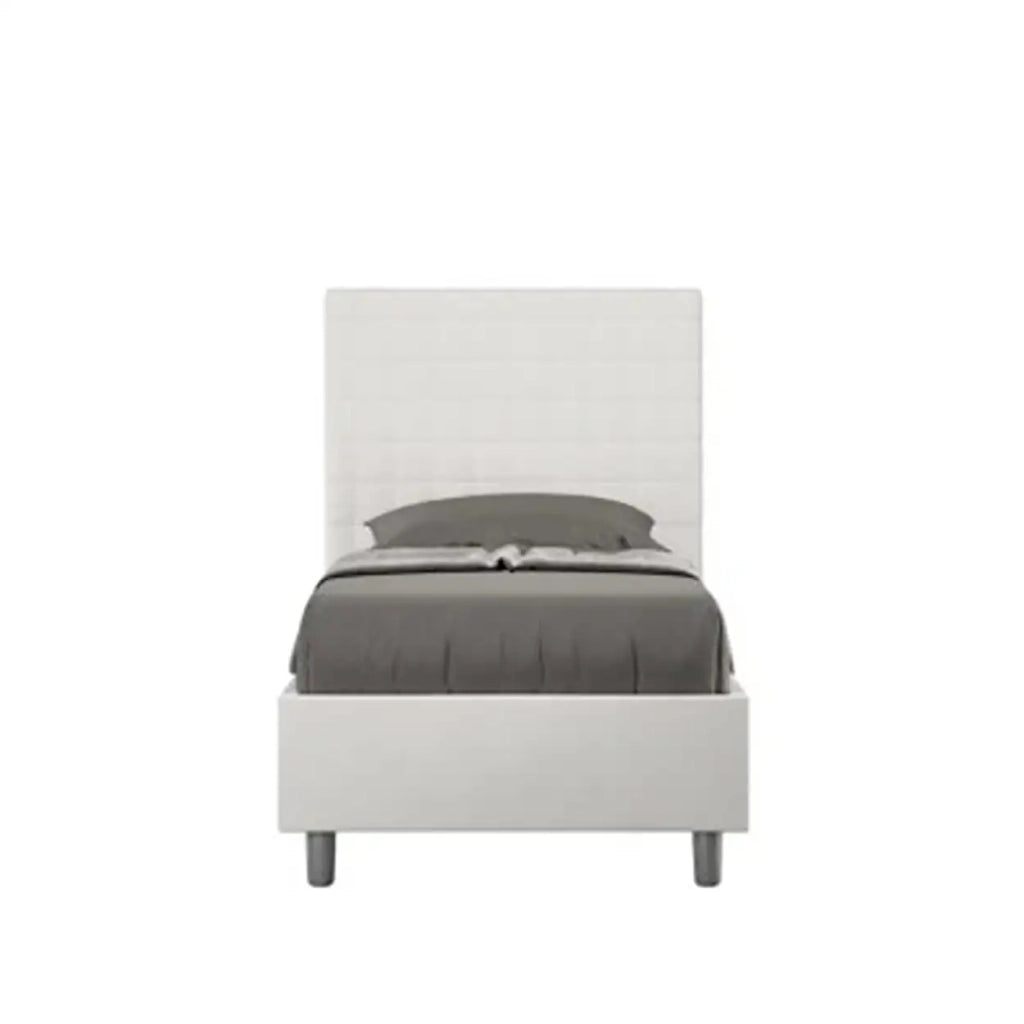 Letto singolo contenitore imbottito 90x190 similpelle bianco Sunny
