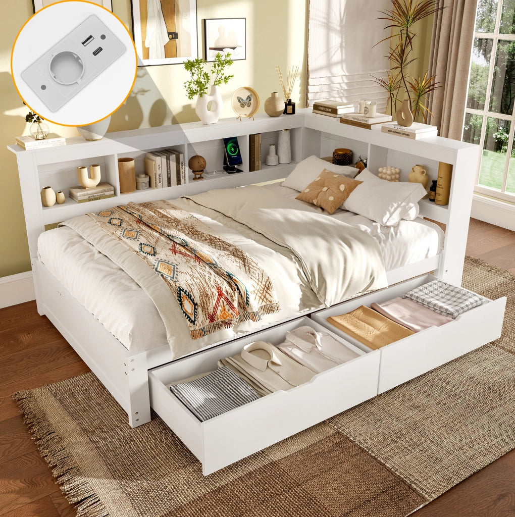 Letto da giorno 140x200 cm con USB, presa e 2 cassetti