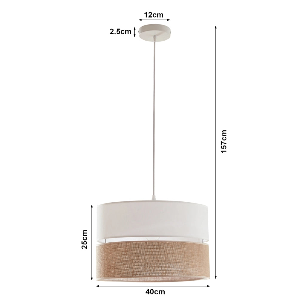 Lampada a Sospensione Barton con Doppio Paralume Cilindrico - Bianco / Effetto Lino lux.pro