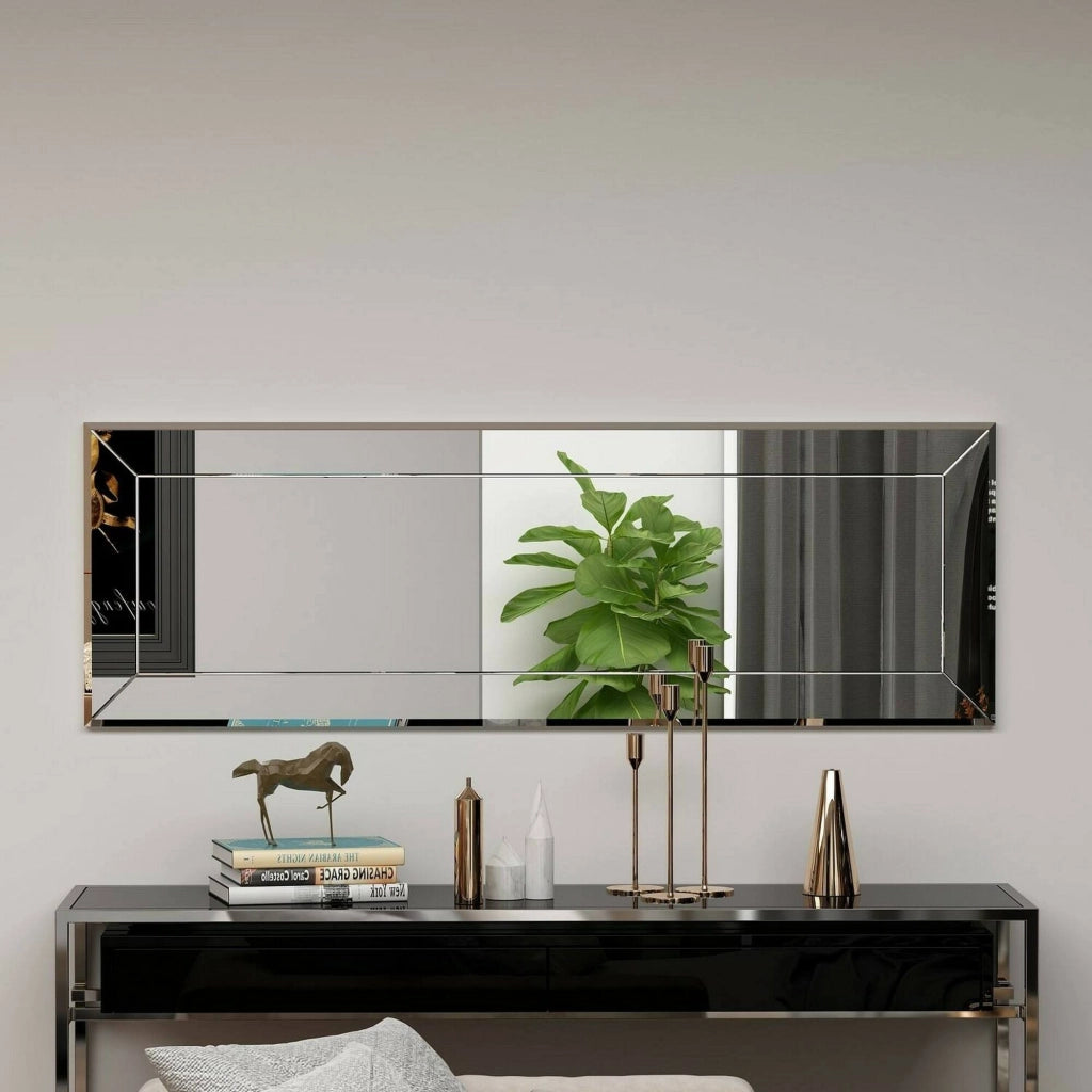 Specchio Bareggio, Specchiera, Articolo d'arredo a muro, Decorazione con specchio, 40x2h120 cm, Bianco
