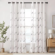 Vetrata a voile con disegno foglia e anelli - set da 2 - 225 x 140 cm