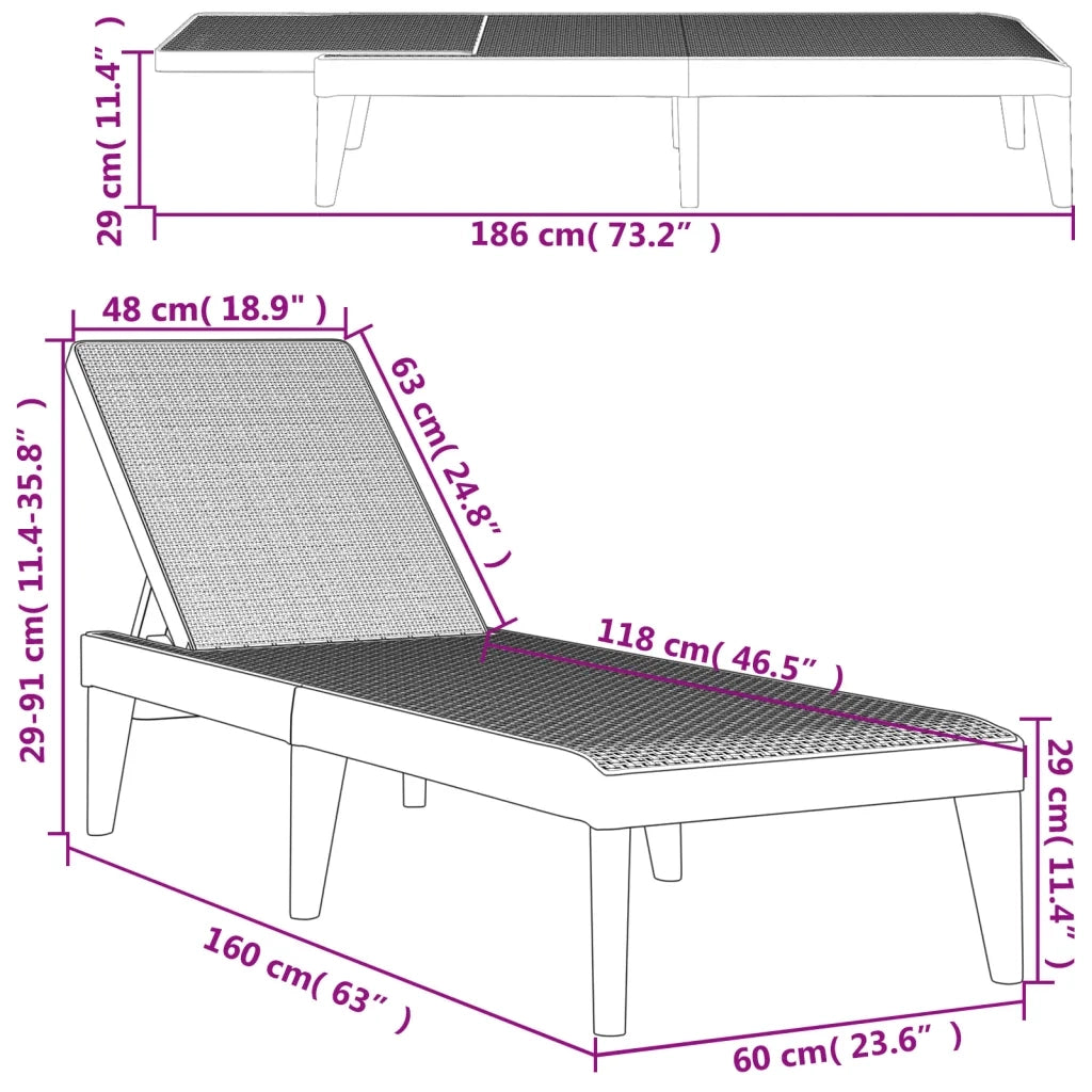 Lettino Bianco 186x60x29 cm in PP 364220