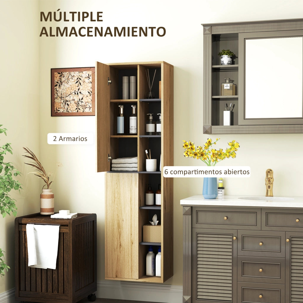 Colonna Bagno Sospesa ¨C Zephmum ¨C Legno Naturale 40x24x142 cm
