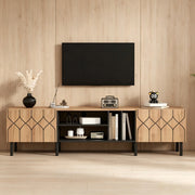 Mobile TV 180x40x50 cm con ante push-to-open; 4 ripiani aperti; truciolato e MDF; nero e naturale