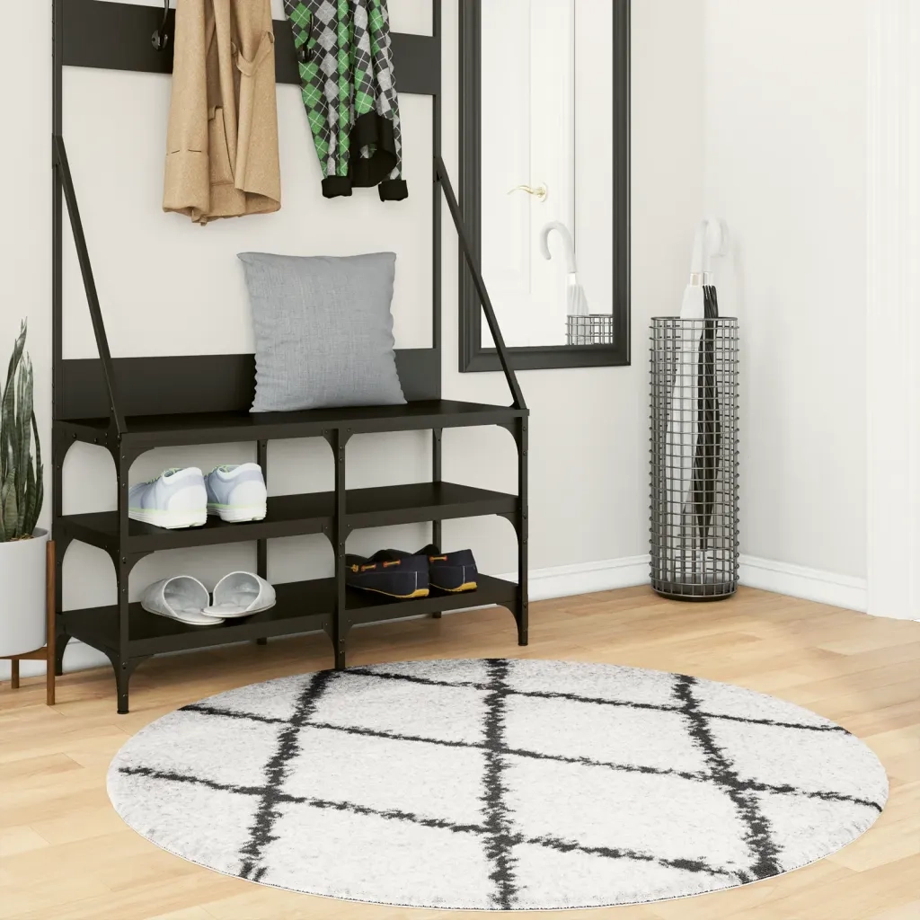 Tappeto Shaggy PAMPLONA a Pelo Lungo Crema e Nero Ø 120 cm 375377
