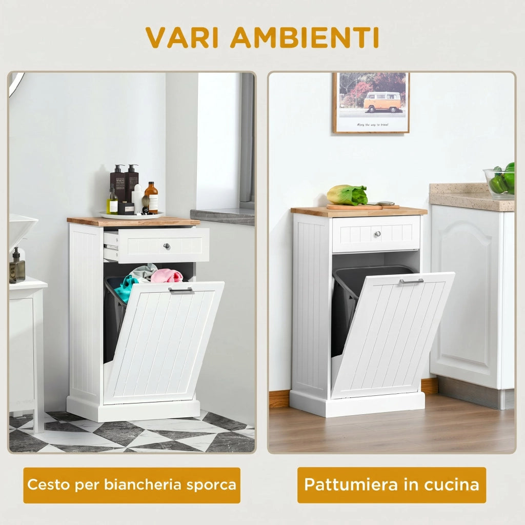 Credenza da Cucina 51x33,5x90 cm con Supporto per Bidoni della Spazzatura da 38 Litri in MDF Bianco
