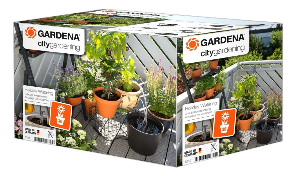 Gardena 1265-20 Set Irrigazione Automatica per Fino a 36 Piante con Pompa Filtro Timer Integrato 14 V 9 m Tubo Derivazione 30 m Tubo Gocciolatore Erogatori Regolabili 15 30 60 ml-min Colore Nero Grigio