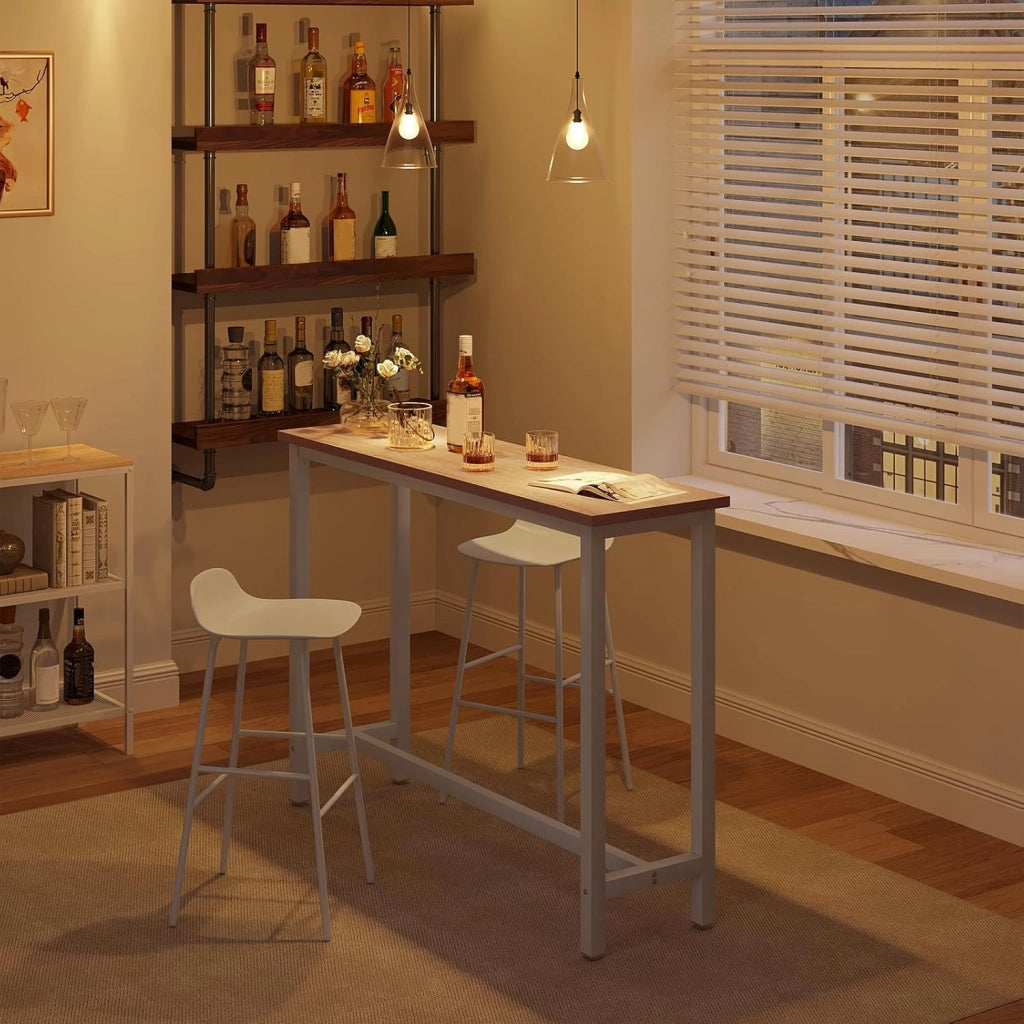 Tavolo da Bar Rettangolare Alto Tavolino per Cucina in Metallo Legno 140x40x100 cm