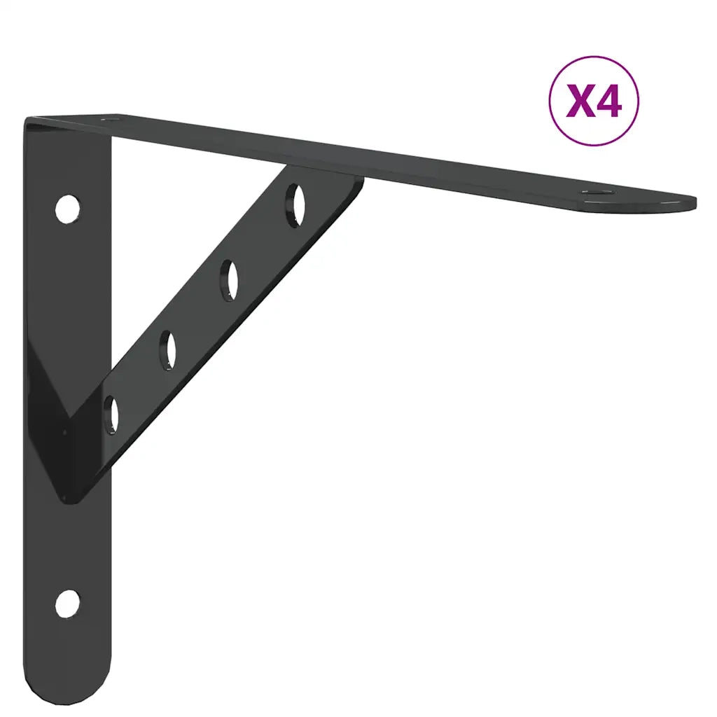 4 pz Staffe per Mensola | Ripiano | Scaffale 30x2,5x15,5 cm in Acciaio Inox Nero