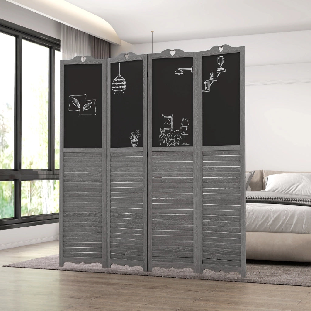 Biombo Separatore Pieghevole 4 Pannelli Legno con Lavagna ¨C Zephmum ¨C 162x172 cm Grigio