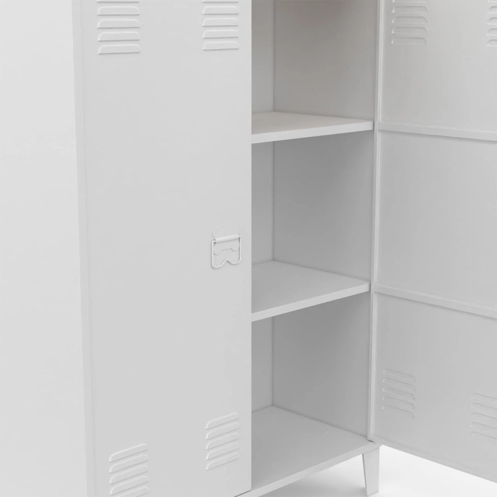 ESTER Armario de 2 puertas de metal blanco con encimera de madera de diseño industrial