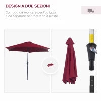 Ombrellone da Giardino 2.6x2.4 m con Manovella e Testa Inclinabile, in Alluminio e Poliestere