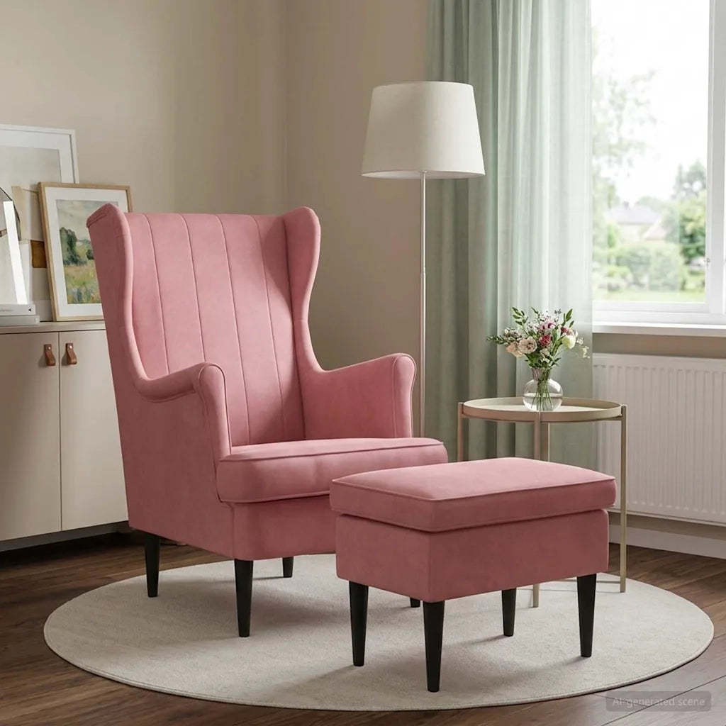 Poltrona con Ottomano 2 pz Rosa Velluto 3418826