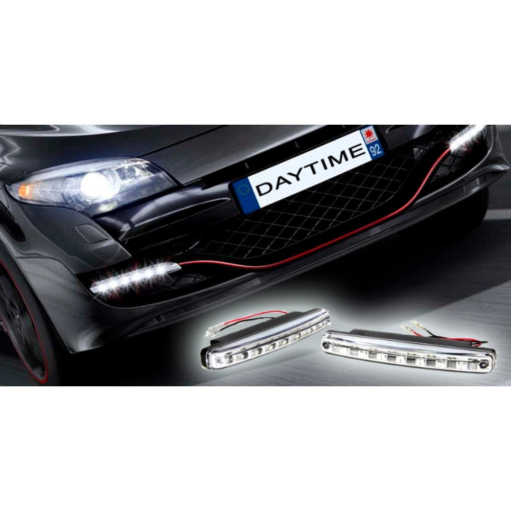 Trade Shop - Kit Coppia Luci Auto 8 Led Fanale Daytime Diurne Alta Luminosita' Luce Bianca -