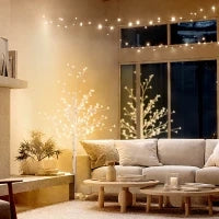 Albero illuminato con 120 LED, 3 livelli di luminosità, bianco caldo, corteccia realistica, 21x21x150 cm, Bianco