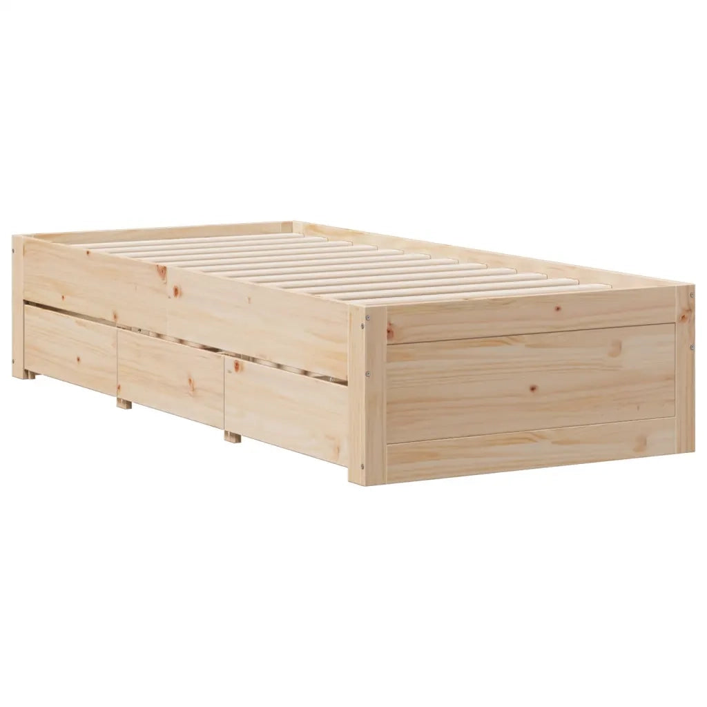 Letto singolo | Letto per adulti | Giroletto senza Materasso con Cassetti 75x190 cm Massello Pino