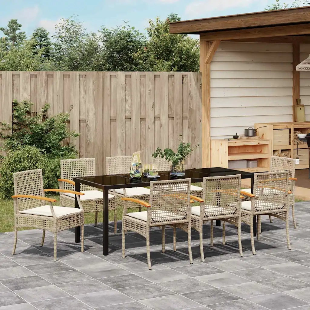 Set da Pranzo per Giardino 9 pcs Beige e Nero Rattan 3380833