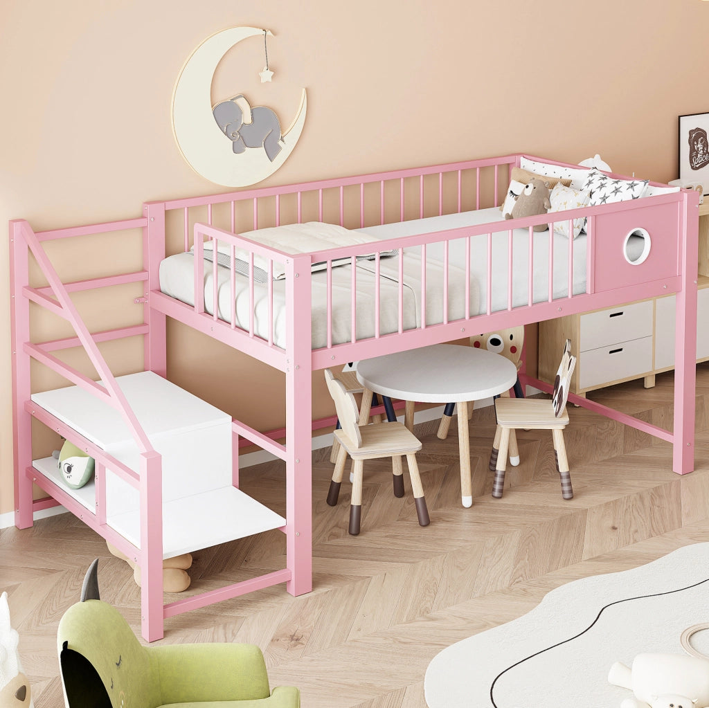 Letto a soppalco basso per bambini 90x200 cm rosa