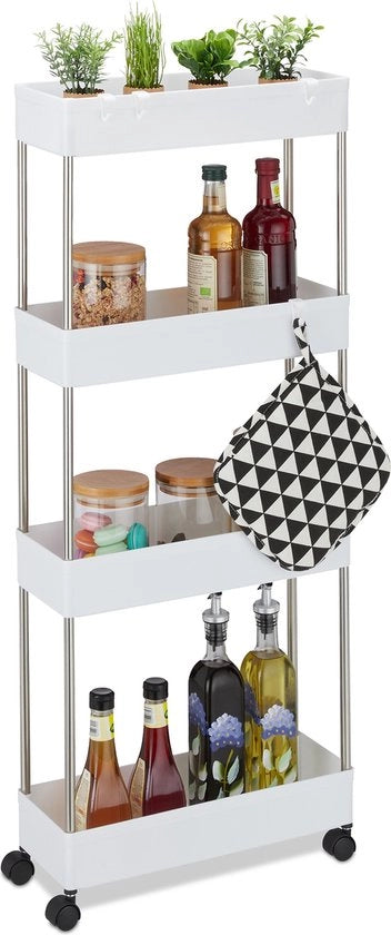 Carrello da cucina - plastico - bagno - 4 ganci - 4 piani - vettura da cucina - bianco